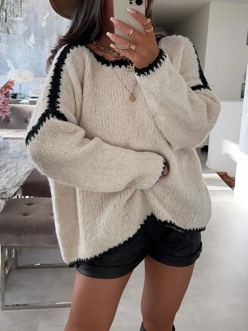 New Autumn Winter Women's Sweater Solid Color Semi-turtleneck Casual Commuter Style Knit Pullover Loose Sweater Simple All-match
