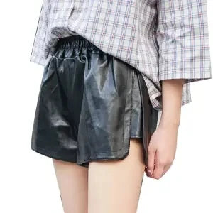 2024 Women Black  PU Leather Shorts High Waist Wide Leg Faux Leather Shorts High Quality Winter Loose PU Shorts  4XL