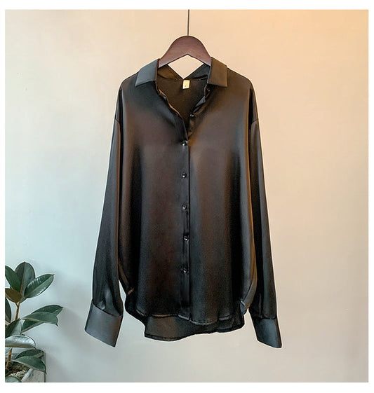 Tess – Satijnen blouse met lange mouwen