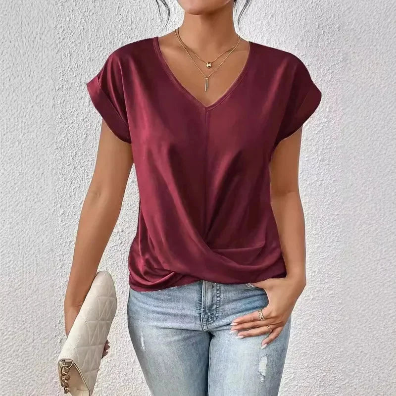 Mila - Elegante V-hals T-Shirt met Korte Mouwen