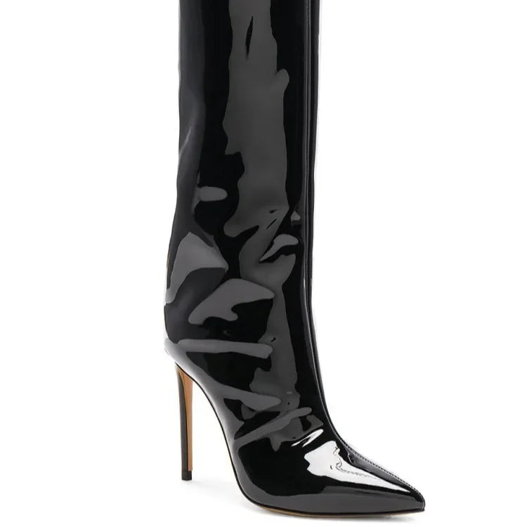 Metallic Long Boots Women's Cross-Border Knee-High Shiny Mirror Finish High Heel Fashion Show Style Polyurethane Lined China Mad