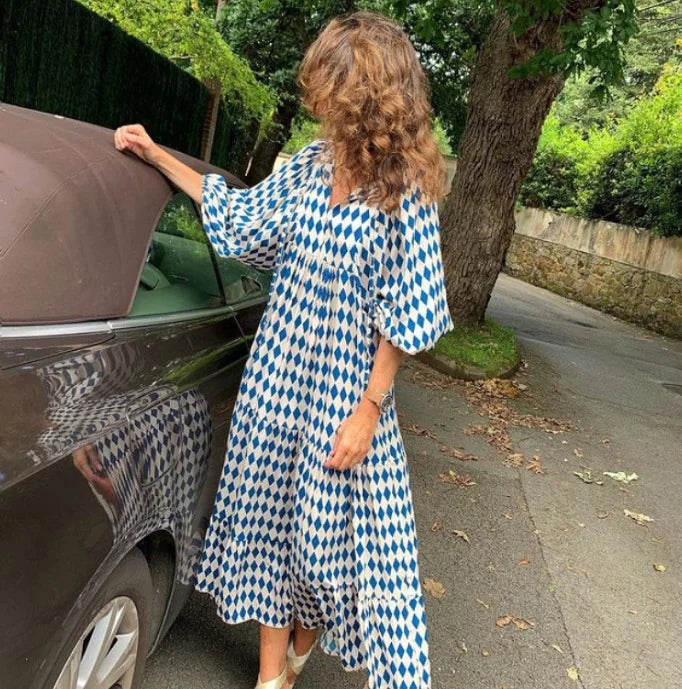 Eva - Luxe Boho Maxi Jurk met Lantaarnmouwen