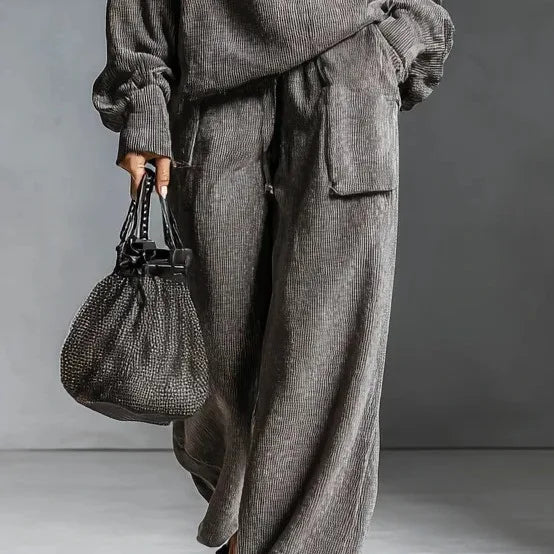 2025 Women's Fashion Hooded Long Sleeve Sweatshirt with Elastic Pocket Long Pants Two-Piece Set