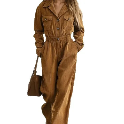 2025 Women's Solid Color Retro Corduroy Jumpsuit Covers Your High-end Feeling Throughout Autumn And Winter