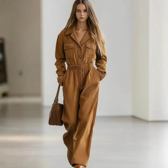 2025 Women's Solid Color Retro Corduroy Jumpsuit Covers Your High-end Feeling Throughout Autumn And Winter