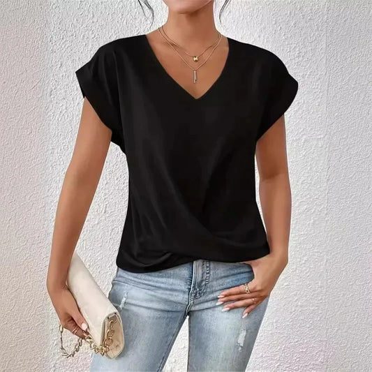 Mila - Elegante V-hals T-Shirt met Korte Mouwen