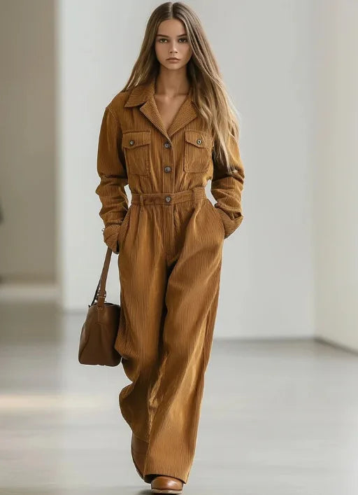 2025 Women's Solid Color Retro Corduroy Jumpsuit Covers Your High-end Feeling Throughout Autumn And Winter