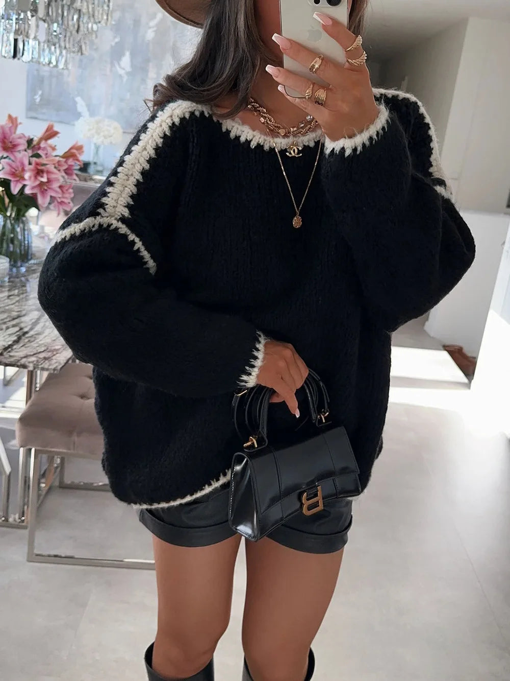 New Autumn Winter Women's Sweater Solid Color Semi-turtleneck Casual Commuter Style Knit Pullover Loose Sweater Simple All-match