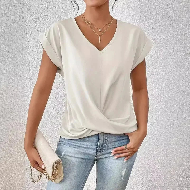 Mila - Elegante V-hals T-Shirt met Korte Mouwen