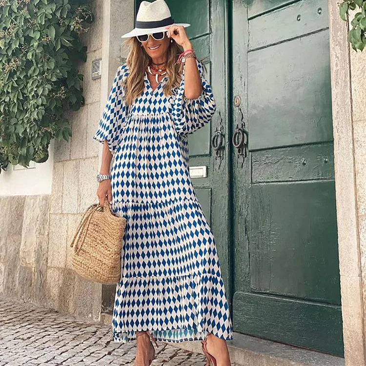 Eva - Luxe Boho Maxi Jurk met Lantaarnmouwen
