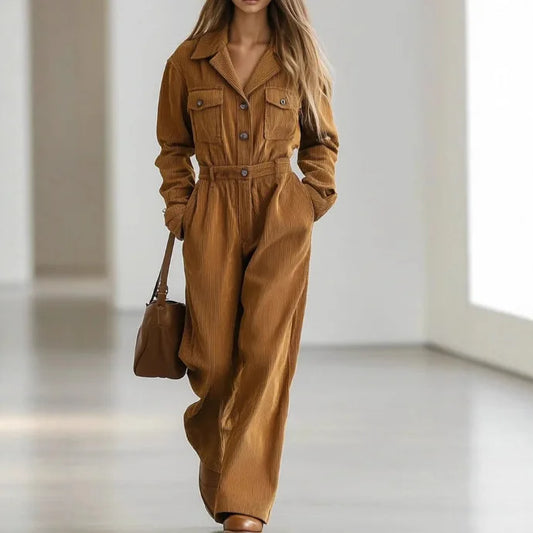 2025 Women's Solid Color Retro Corduroy Jumpsuit Covers Your High-end Feeling Throughout Autumn And Winter