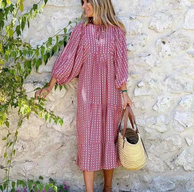 Eva - Luxe Boho Maxi Jurk met Lantaarnmouwen