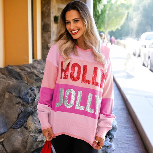 Suéter casual feminino com letras soltas, camisa de malha brilhante, versátil, confortável, estilo coreano, manga comprida, gola redonda