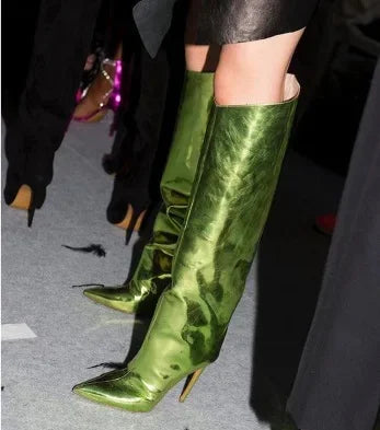 Metallic Long Boots Women's Cross-Border Knee-High Shiny Mirror Finish High Heel Fashion Show Style Polyurethane Lined China Mad