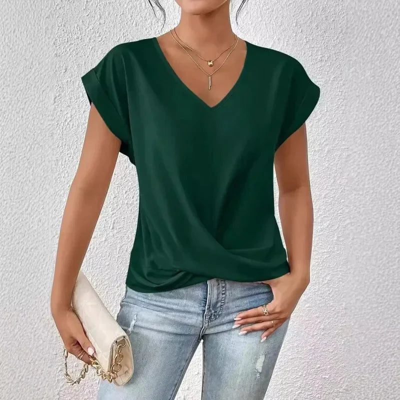 Mila - Elegante V-hals T-Shirt met Korte Mouwen