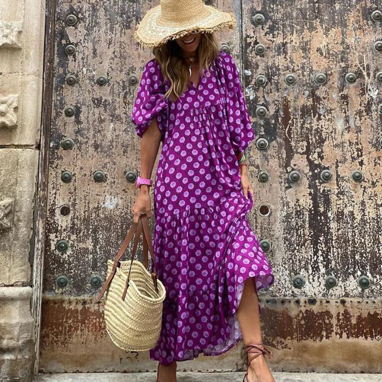 Eva - Luxe Boho Maxi Jurk met Lantaarnmouwen