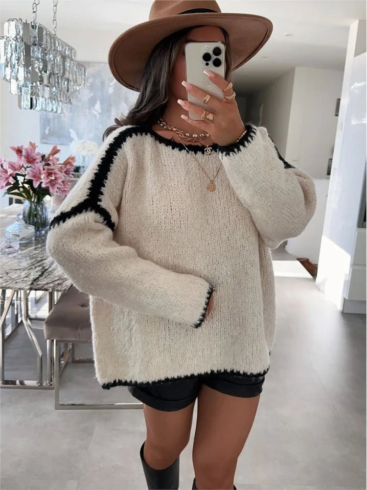 New Autumn Winter Women's Sweater Solid Color Semi-turtleneck Casual Commuter Style Knit Pullover Loose Sweater Simple All-match