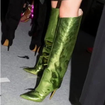 Metallic Long Boots Women's Cross-Border Knee-High Shiny Mirror Finish High Heel Fashion Show Style Polyurethane Lined China Mad