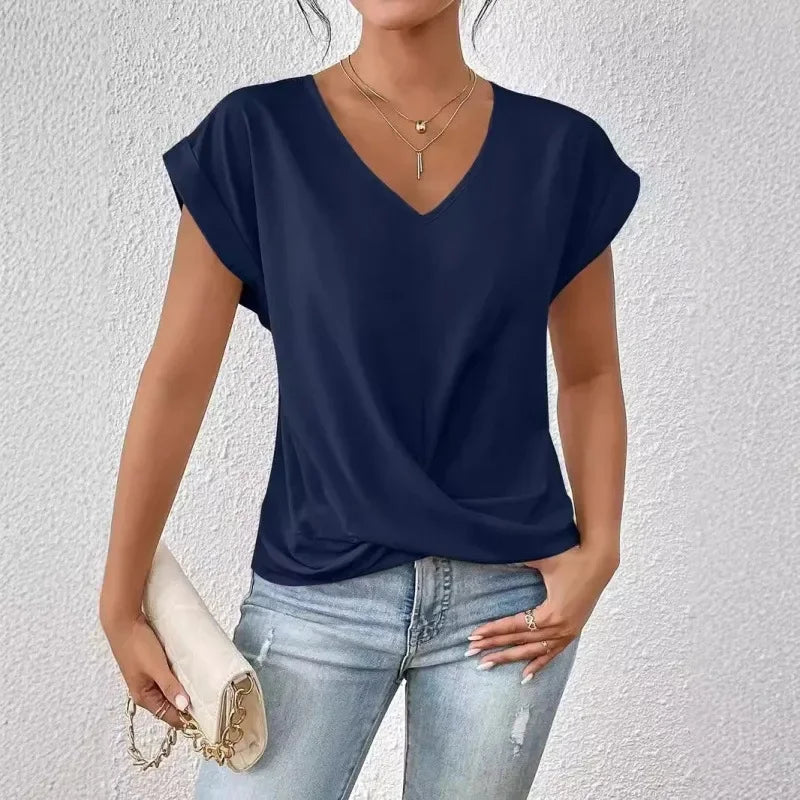 Mila - Elegante V-hals T-Shirt met Korte Mouwen