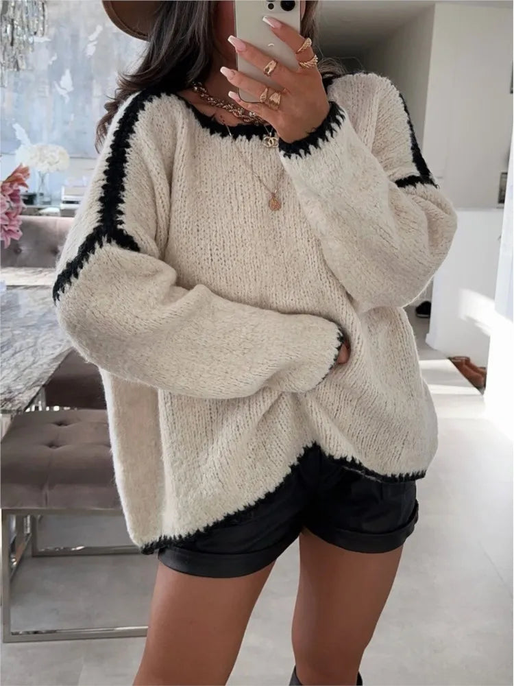 New Autumn Winter Women's Sweater Solid Color Semi-turtleneck Casual Commuter Style Knit Pullover Loose Sweater Simple All-match
