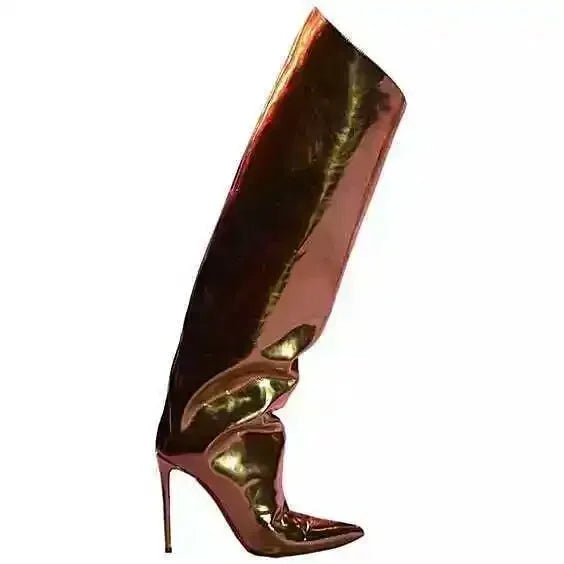 Metallic Long Boots Women's Cross-Border Knee-High Shiny Mirror Finish High Heel Fashion Show Style Polyurethane Lined China Mad