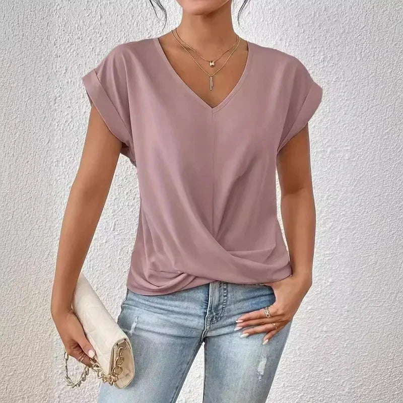 Mila - Elegante V-hals T-Shirt met Korte Mouwen