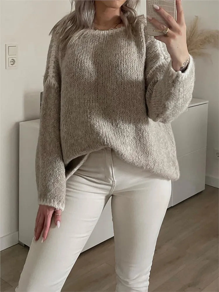 New Autumn Winter Women's Sweater Solid Color Semi-turtleneck Casual Commuter Style Knit Pullover Loose Sweater Simple All-match